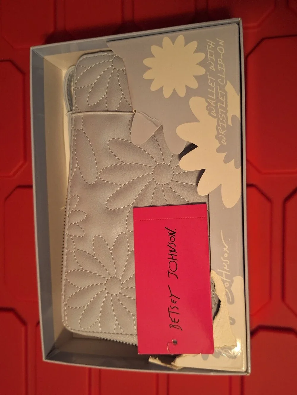 Betsey Johnson Blue Daisy Stitch Zip Wallet